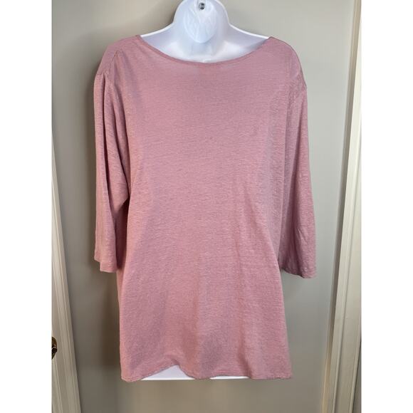 J Jill Love Linen Pintucked Tunic Blouse Top XL Pink 3/4 Sleeve Slits Cottage - Picture 3 of 14